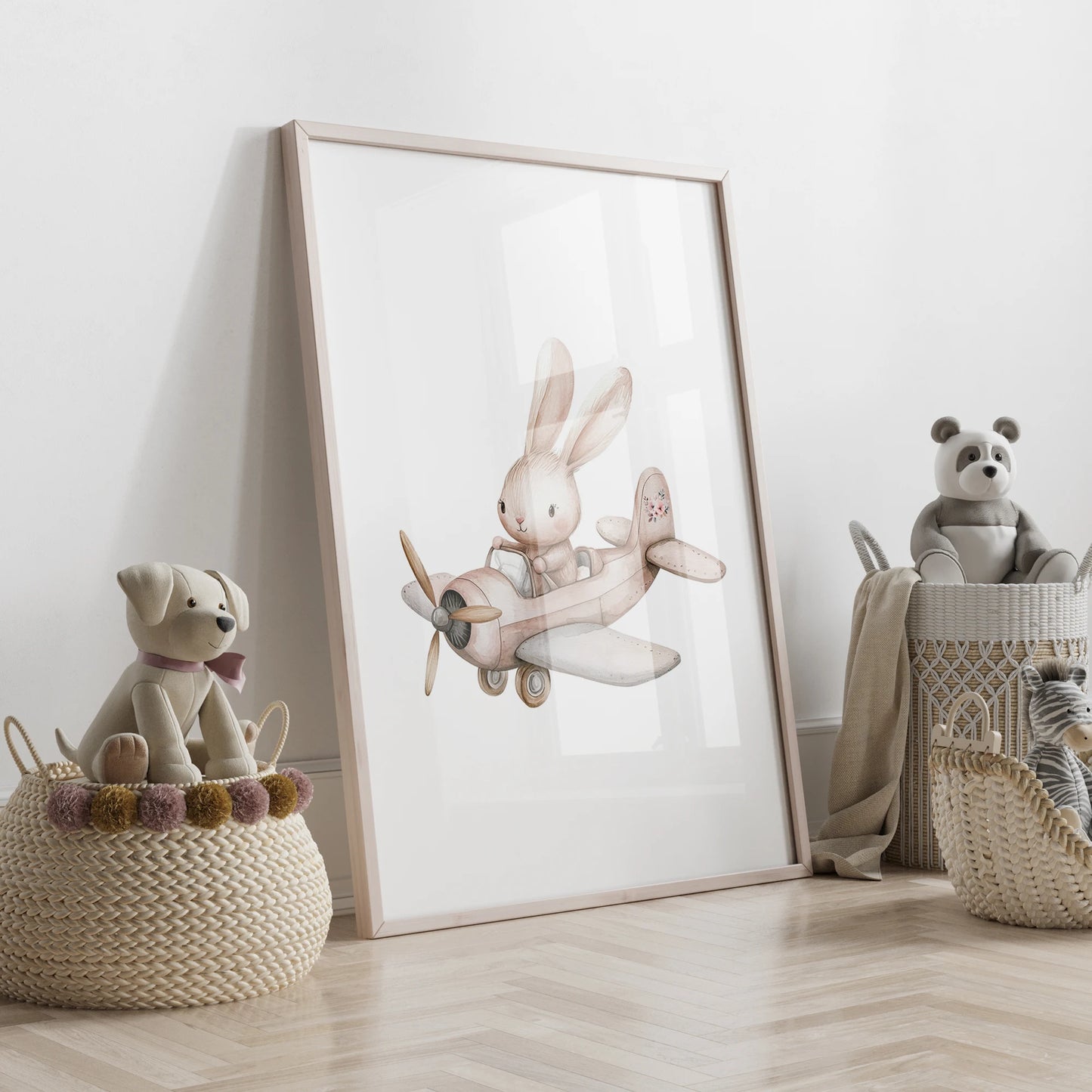Bunny Hot Air Balloon 3-Piece Canvas Wall Art | Kids Room Decor