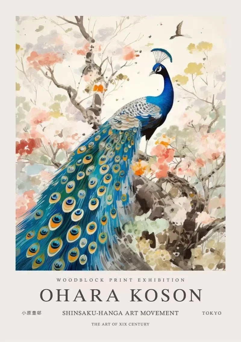 William Morris Whale & Peacock Retro Sunset Canvas Wall Art