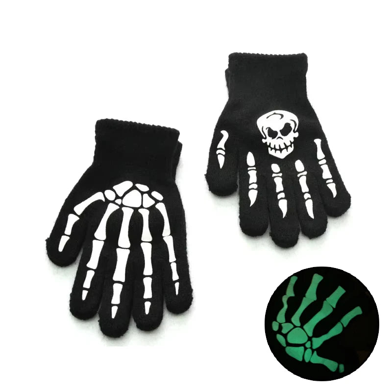 Kids Halloween Skeleton Fingerless Gloves | Glow Skull Ages 5–11