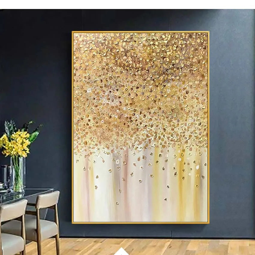 Custom Abstract Gold Foil Hanging Poster Nordic Handmade Canvas Oil Painting Wall Decoration Mural For Living Room Bedroom Porch Peaceful Pleasures Health and Wellness