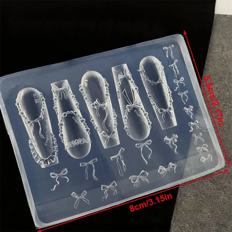 Bowknot Bead Chain Ribbon 3D Acrylic Mold Nail Art Decorations DIY Design Silicone Nail Art Mold Template For Nail Charms Peaceful Pleasures Health and Wellness