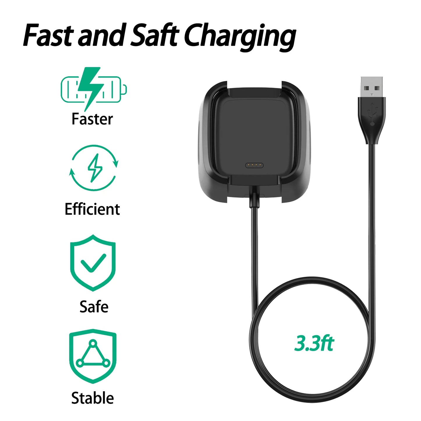 Fitbit Versa 2 USB Charger Cable Dock Stand Cradle Peaceful Pleasures Health and Wellness