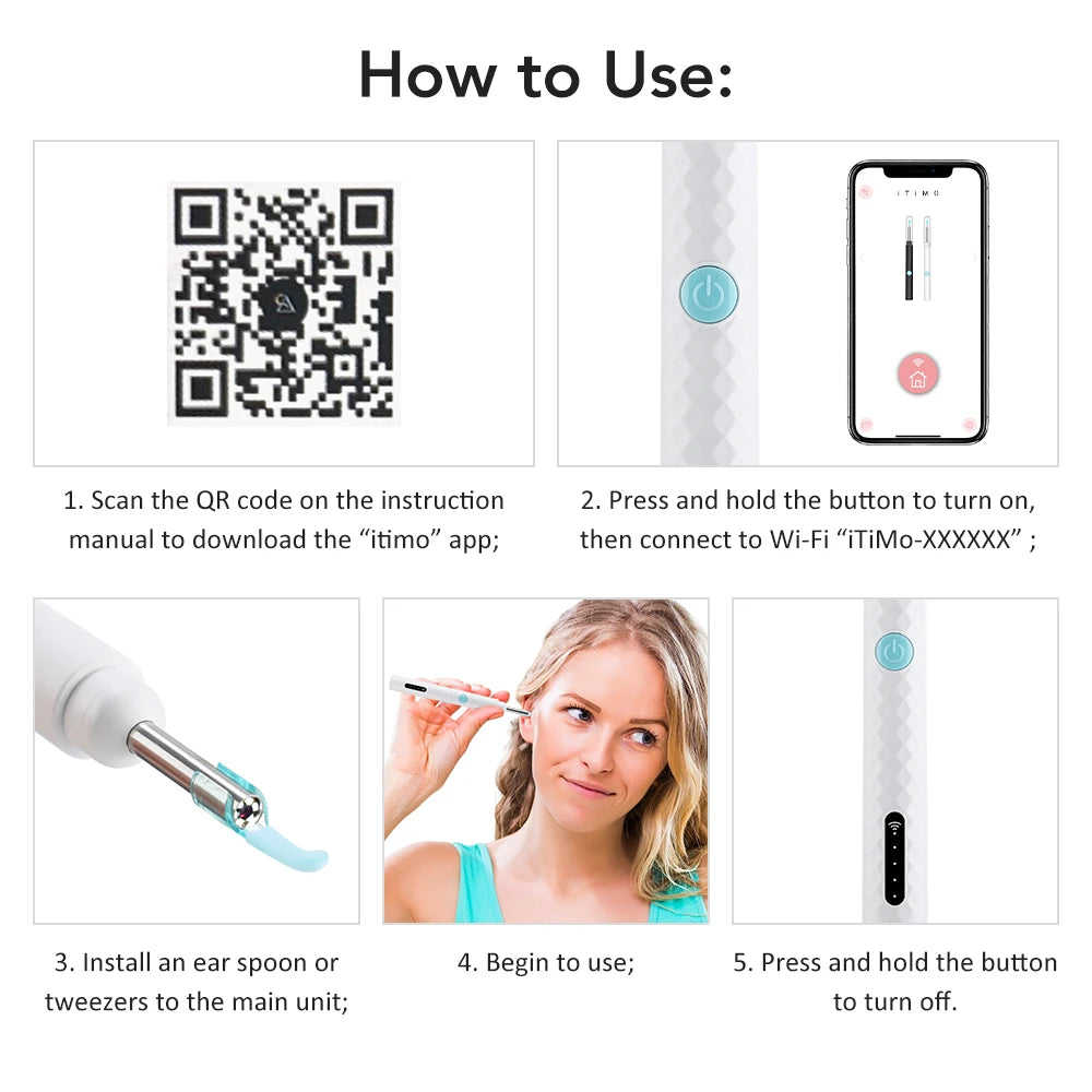2 in 1 Visual Ear Wax Removal Tool with Camera and Tweezers 1080P HD WiFi Otoscope Reusable Ear Cleaner Kit for Kids Adults Pets Peaceful Pleasures Health and Wellness