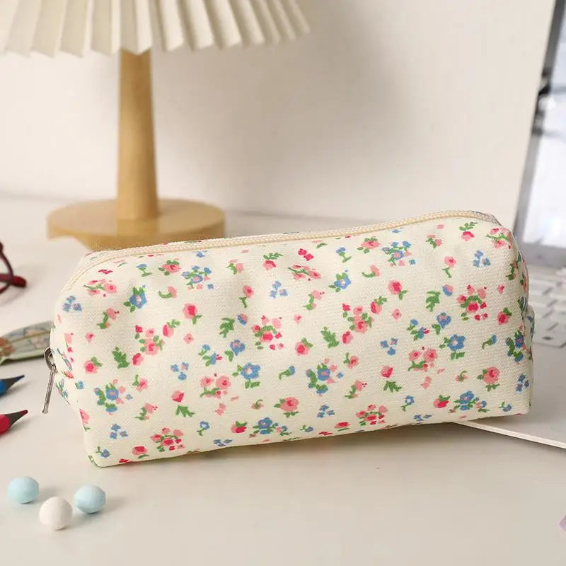 Cute Bow Floral Cherry Pencil Case – Large Capacity Pen Bag