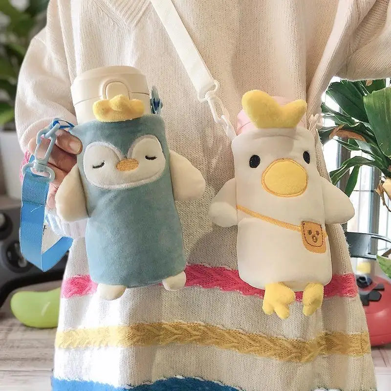 Plush Cartoon Water Bottle Cover – Insulated Portable Sleeve