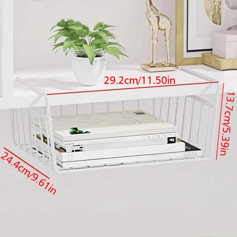 Under-Cabinet Metal Hanging Basket – Kitchen & Office Organizer