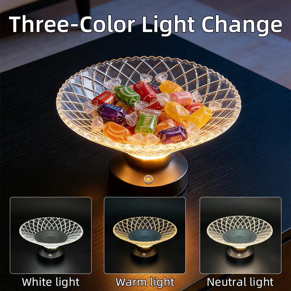 New Arrival LED Night Light Plate Living Room Table Household Basket Exquisite Plate High-End Candy Dried Snacks Storage Lamp Peaceful Pleasures Health and Wellness