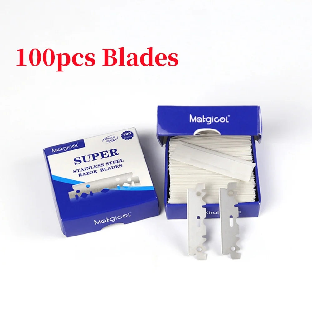 100-Pack Single-Sided Stainless Steel Razor Blades for Barbers