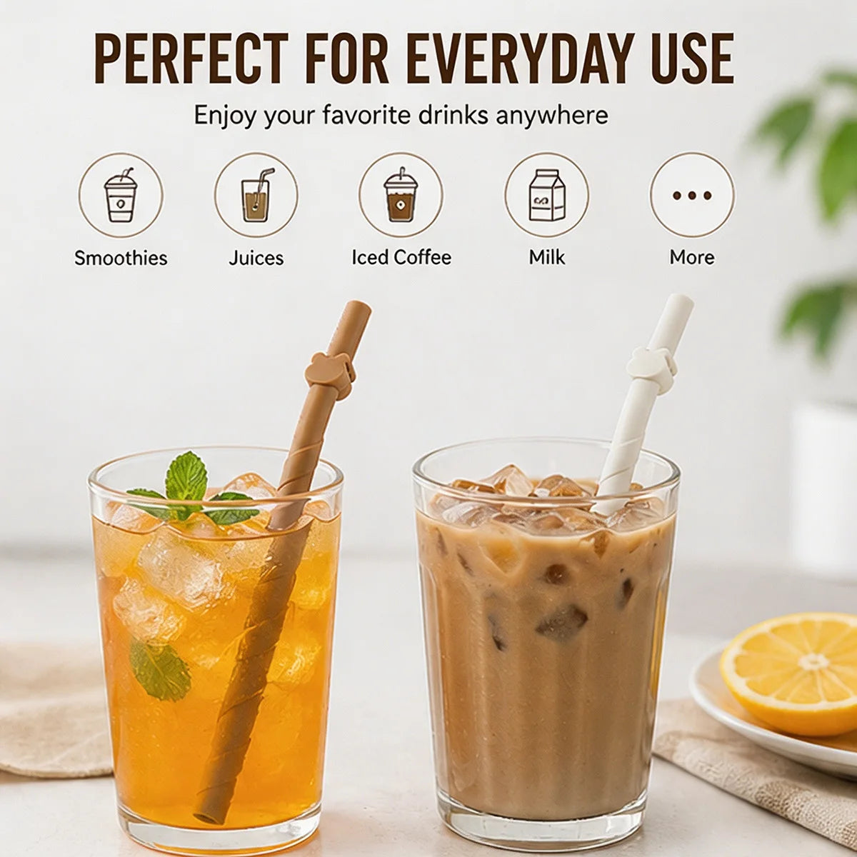 5/10Pcs Reusable Silicone Straw with 1 Cleaning Brush, 6.1inch Long Silicone Straws, Premium Soft Flexible Straw for Tea Juice Peaceful Pleasures Health and Wellness