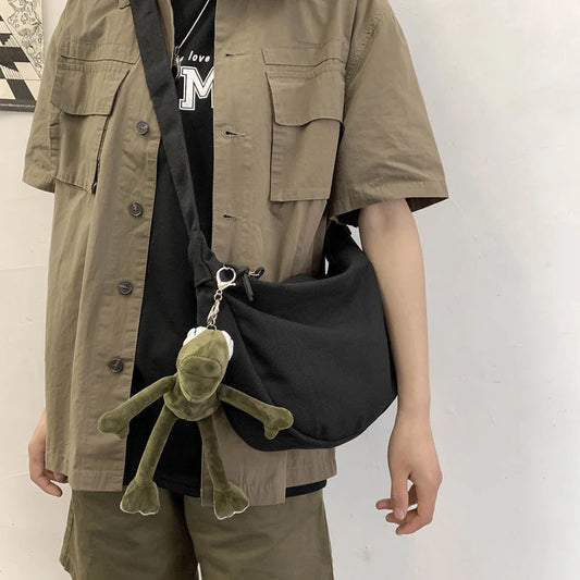 Large Canvas Crossbody Bag – Unisex Hip-Hop Street Style