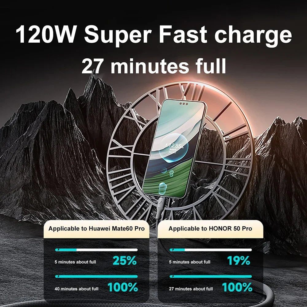 120W 6A USB-C Fast Charging Cable 3M | Huawei Xiaomi Samsung
