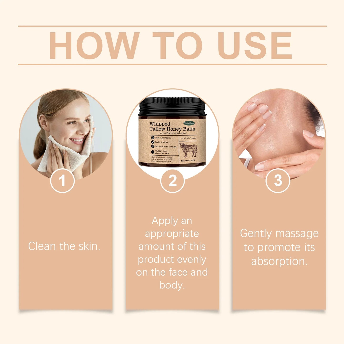 WoodSleep Beef Tallow Paste Deeply Moisturizer Brightening Wrinkle Remover Grass Fed Tallow Wild Honey Face Body Cream Skin Car Peaceful Pleasures Health and Wellness