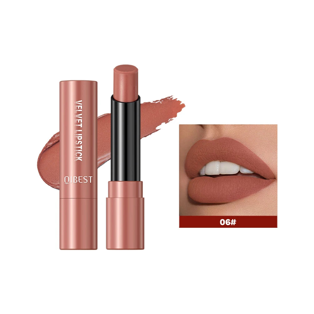 QIBEST Matte Lipstick Lasting Velvet Mist Nude Brown Red Lipstick Non-Stick Cup Classic Highly Pigmented Red Lip Stain Cosmetics Peaceful Pleasures Health and Wellness 06