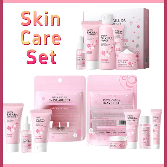 Sakura skin care sets with cleanser, serum, eye cream, facial cream, beauty products for women, travel skin care kit Peaceful Pleasures Health and Wellness