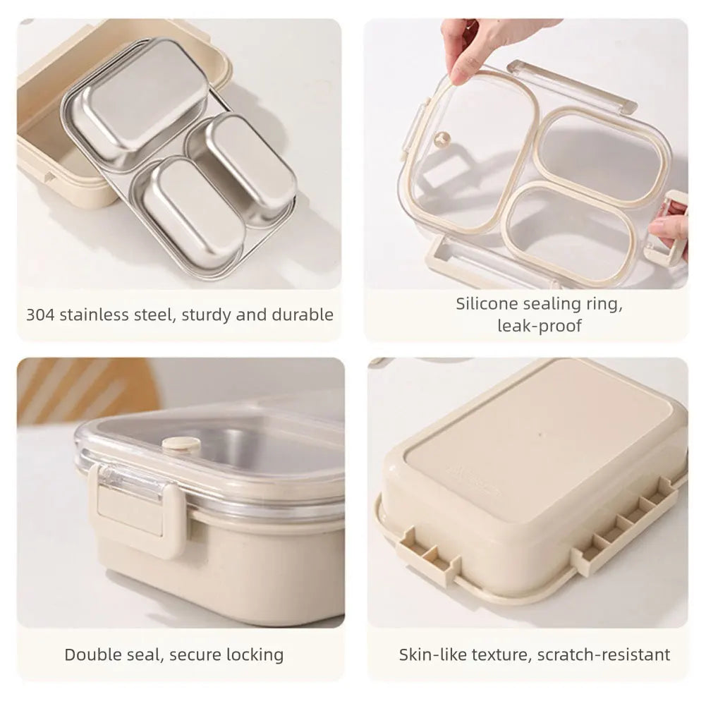 Stainless Steel Students Lunch Box With 3 Compartments Leakproof Bento Box With Soup Cup Condiment Cup For School Office Travel Peaceful Pleasures Health and Wellness