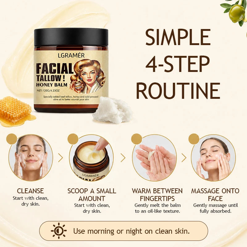 30g/60g/120g Facial Tallow Honey Balm Cream Natural Beef Tallow Face Cream with Olive Oil,Moisturizing & Nourishing for Dry Skin Peaceful Pleasures Health and Wellness