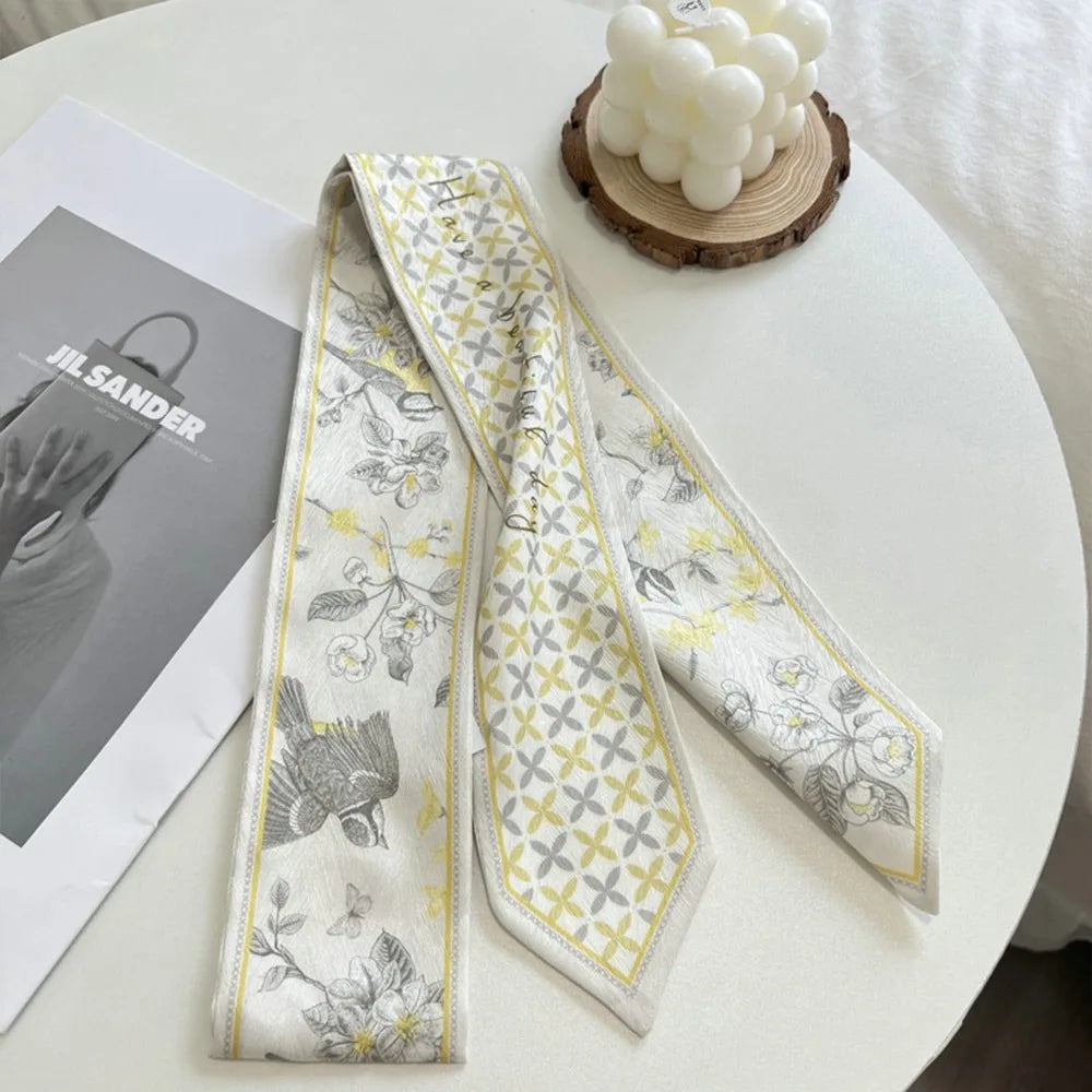 Floral Satin Ribbon Scarf – Long Thin Hair & Bag Accessory