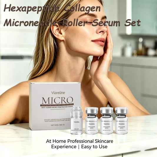 VIARELINE Hexapeptide Collagen Microneedle Serum Roller Kit Microneedle Serum Kit Peaceful Pleasures Health and Wellness