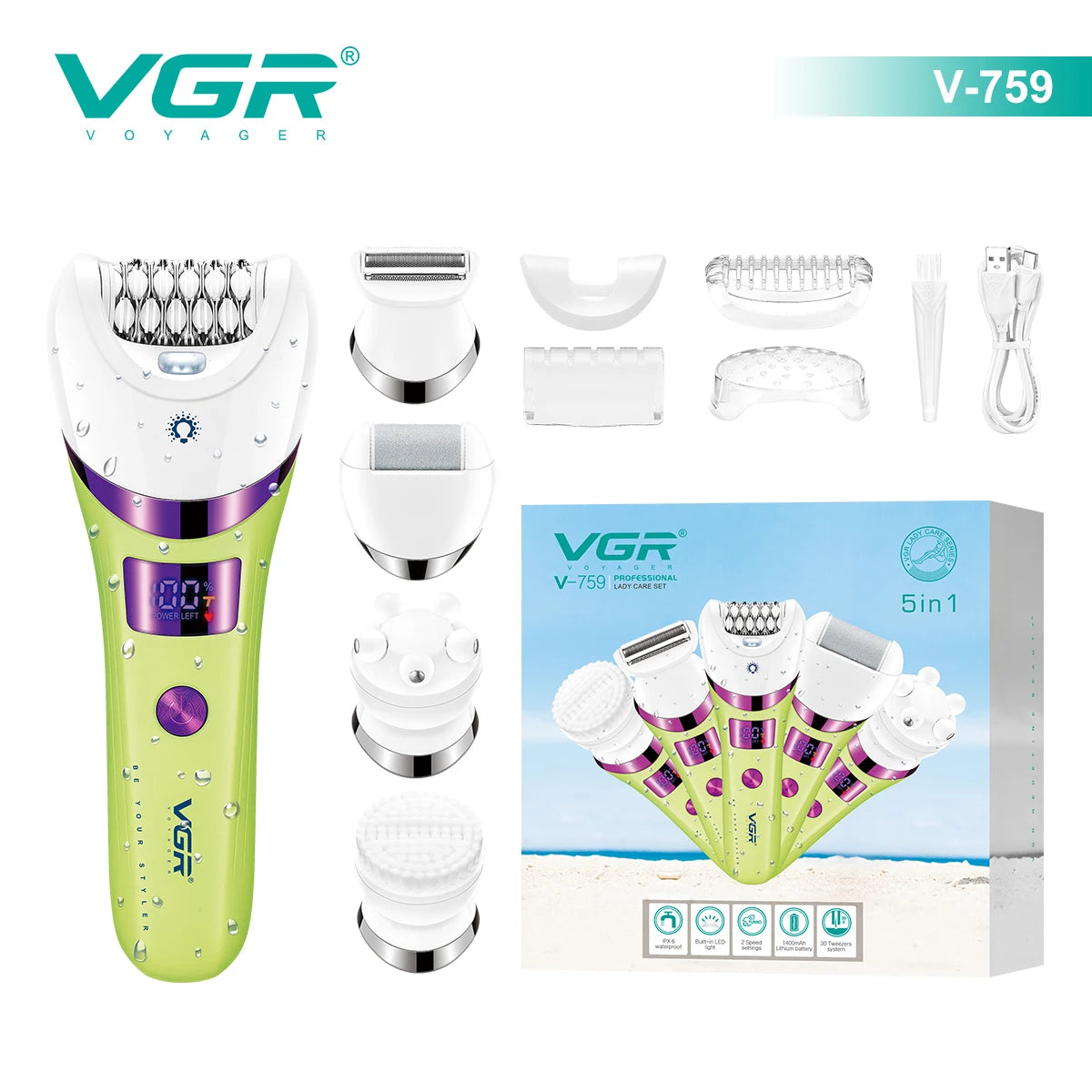 VGR 5-in-1 new high-end hair trimming set multifunctional body hair remover alloy blade full body hair removal device V-759 Peaceful Pleasures Health and Wellness USB 1