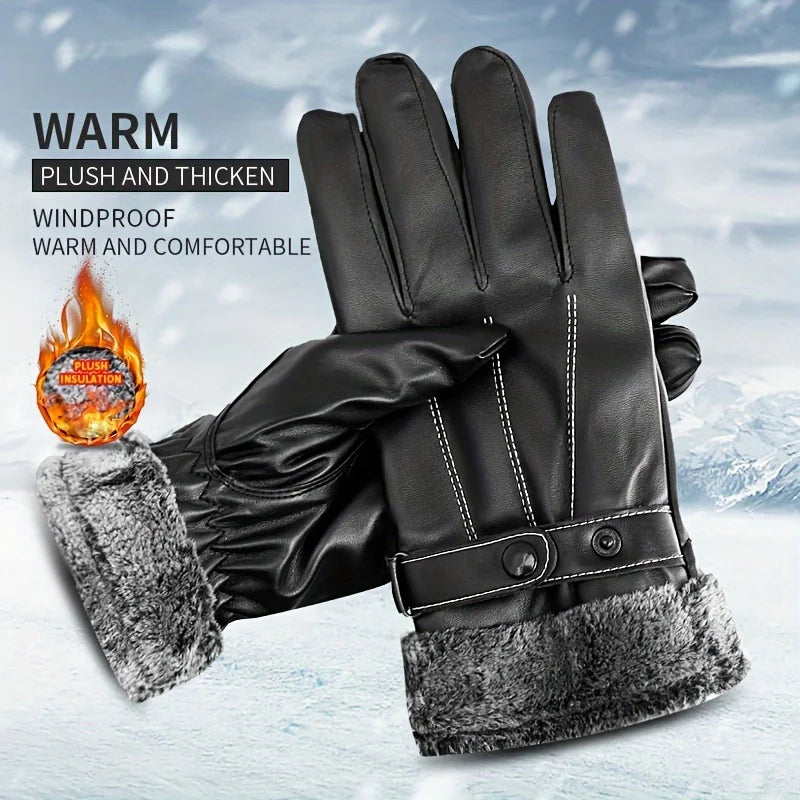Winter Warm Fur Plush Gloves for Men Women, PU Leather Driving Gloves Windproof Non-Slip Thermal Cycling Motorcycle Gloves Peaceful Pleasures Health and Wellness