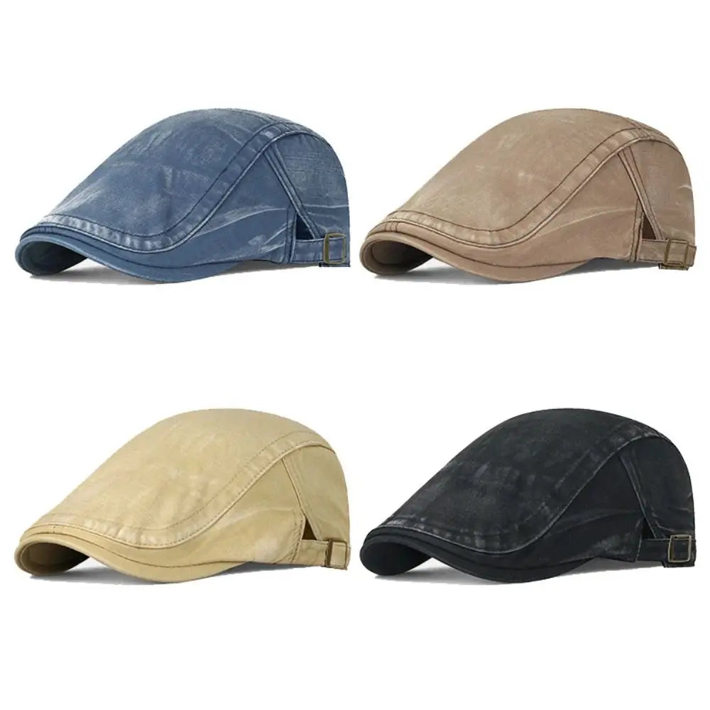 Retro Washed Cotton Beret Newsboy Hat – Adjustable Unisex Cap
