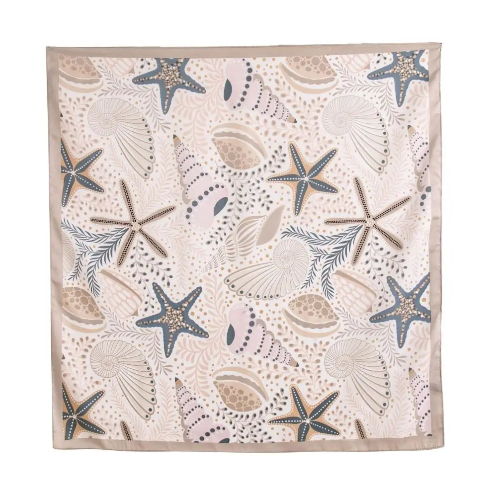 Y2K Starfish Shell Print Satin Square Scarf | 70x70cm Satin Square Scarf Peaceful Pleasures Health and Wellness