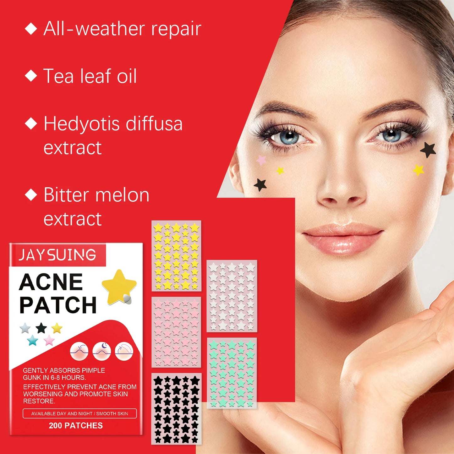 Hydrocolloid Acne Patches 200pcs | Star-Shaped Blemish Dots