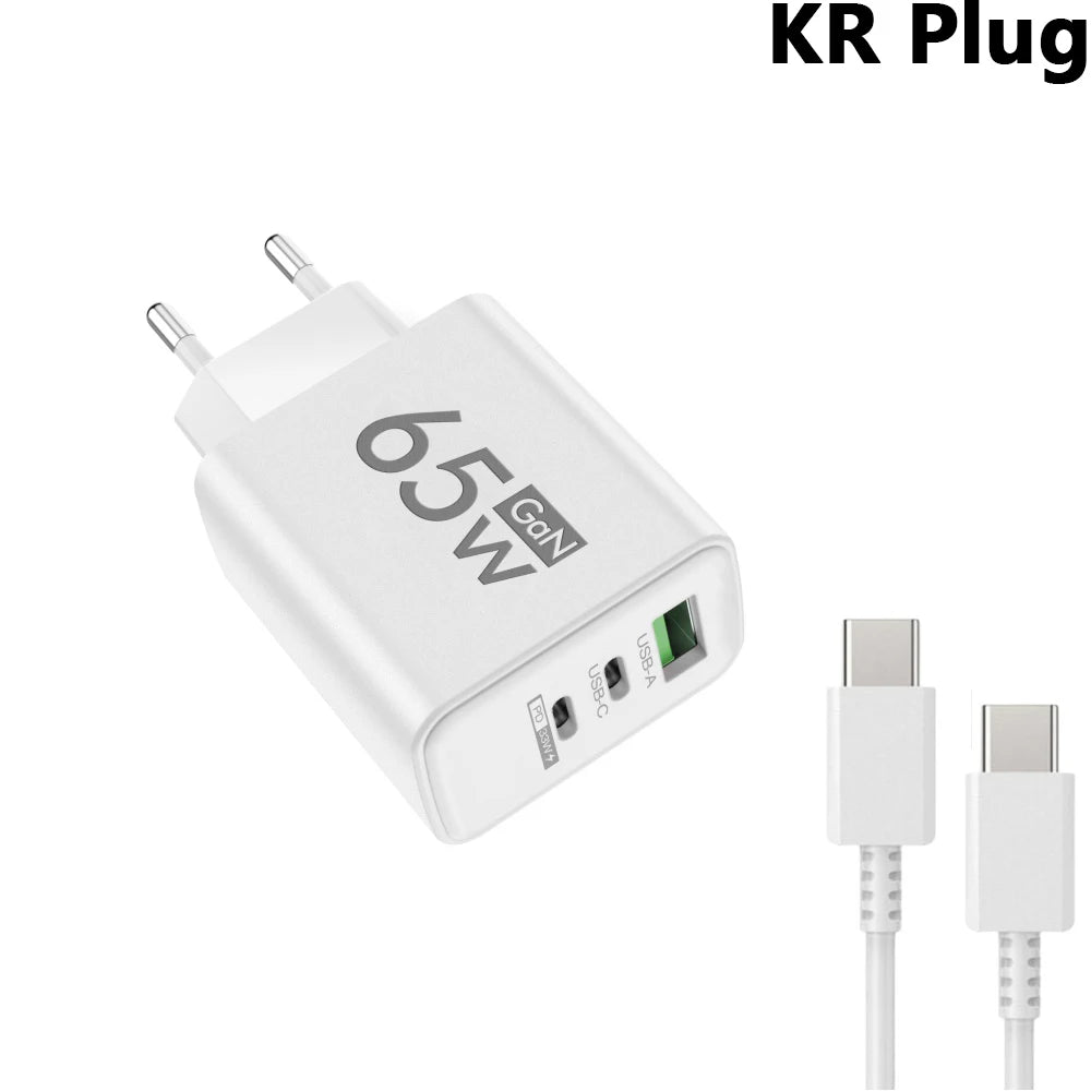 65W GaN USB-C Fast Charger 3-Port | iPhone Samsung Laptop