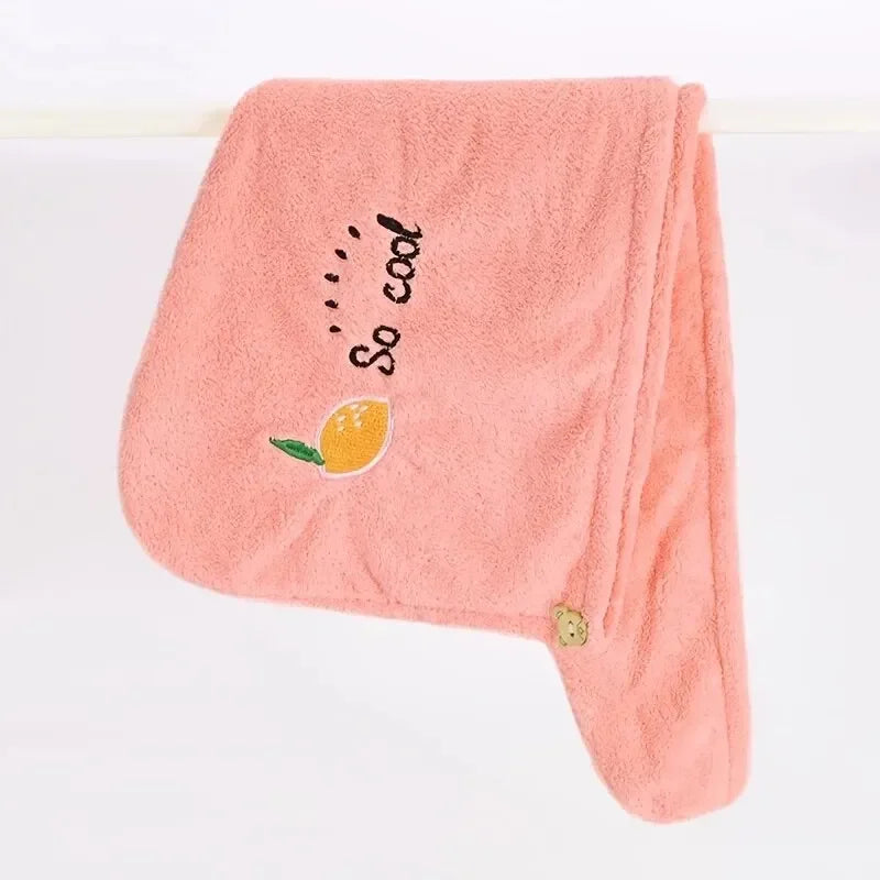 1pc Quickly Dry Hair Hat Super Absorbent Soft Bathroom Women Head Towels Girls Cute Hair Towel Hair Dry Wrap Bonnets Peaceful Pleasures Health and Wellness lemon