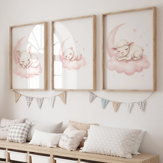 Pink Dream Animal Watercolor Canvas Wall Art | Kids Room Decor Canvas Wall Art Print Peaceful Pleasures Health and Wellness