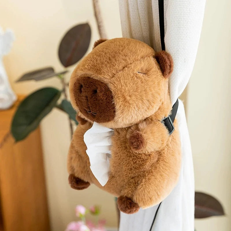 Capybara Plush Car Tissue Box Holder & Armrest Organizer