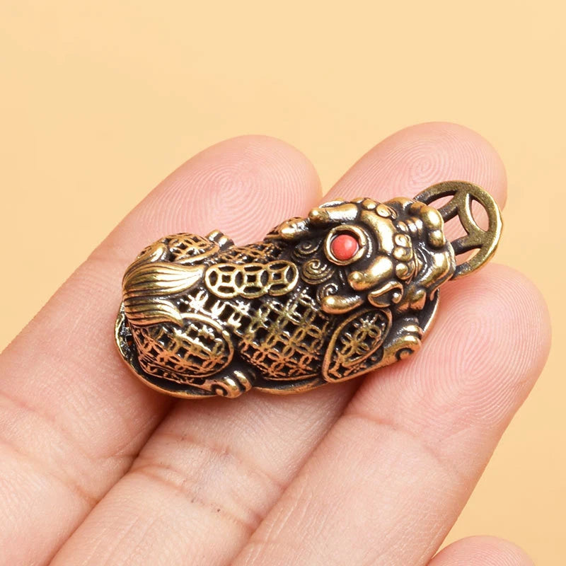 Mini Brass Pixiu Statue Coin Charm | Chinese Lucky Figurine