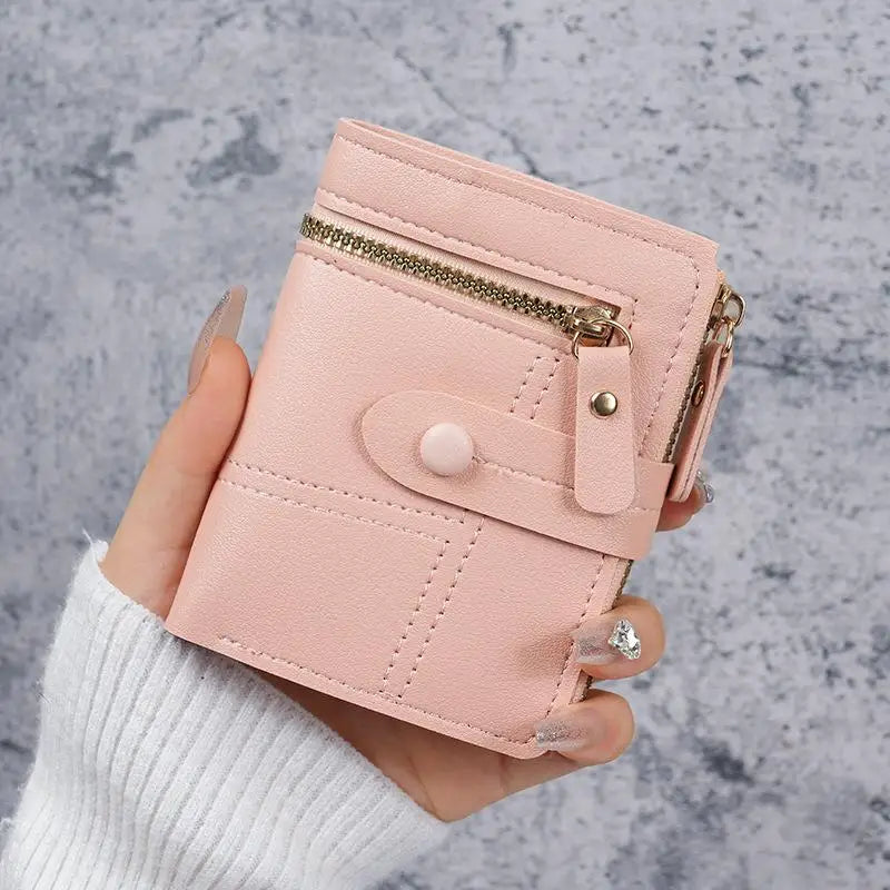 Slim PU Leather Women's Wallet – Zipper Coin Pocket & Card Slots
