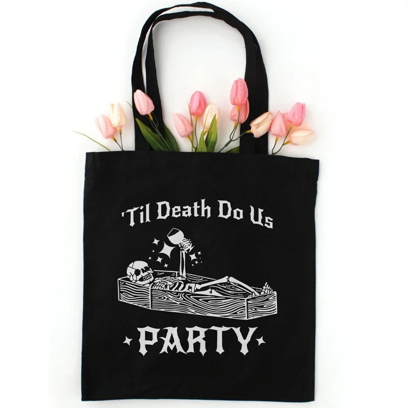 Gothic Bachelorette Tote Bag | Till Death Do Us Party Bride or Die