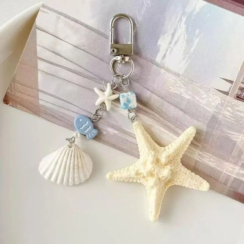 Seashell & Starfish Keychain Charm Set – 2 Pcs Bag Pendant