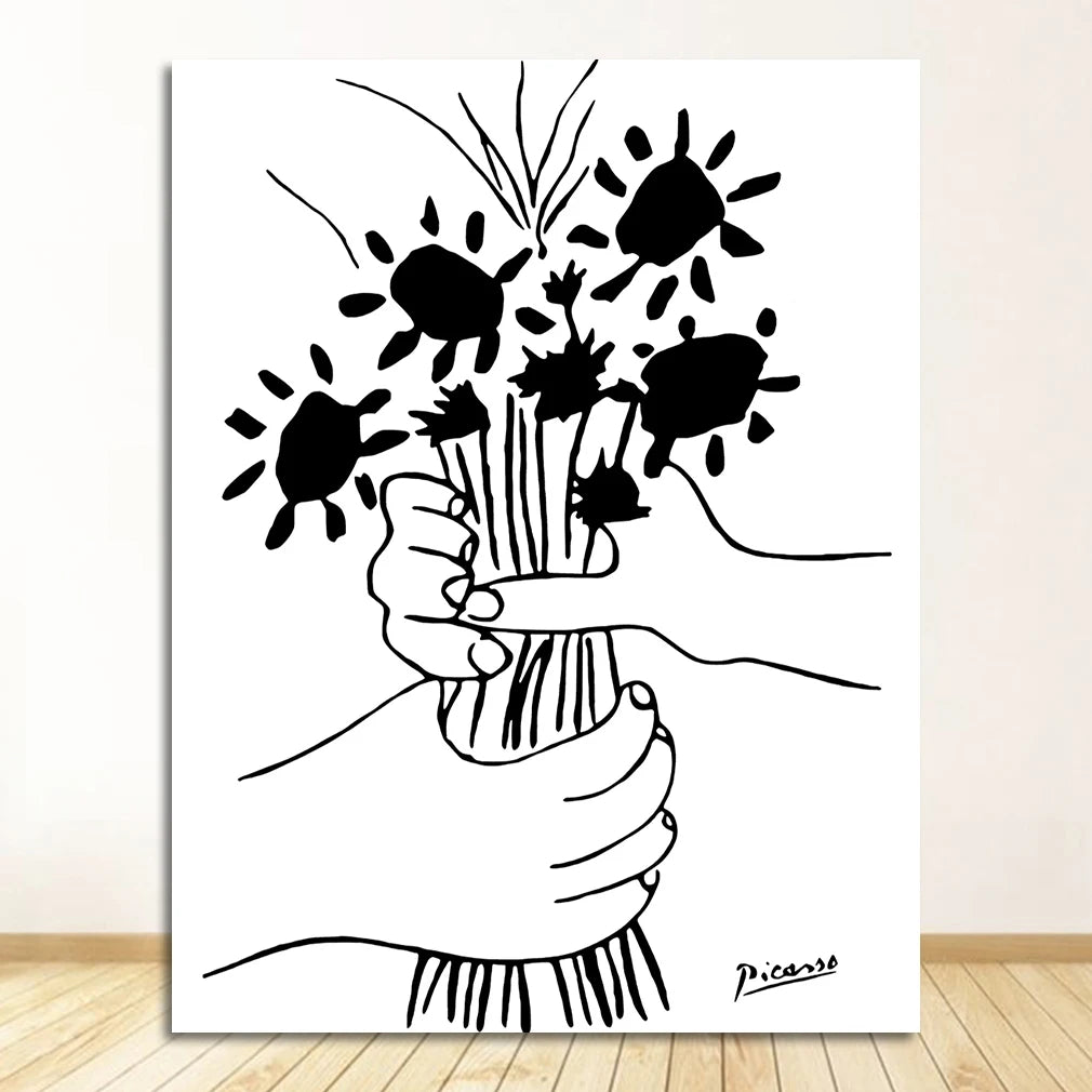 Minimalist Picasso Line Drawing Canvas Print – Woman & Bouquet