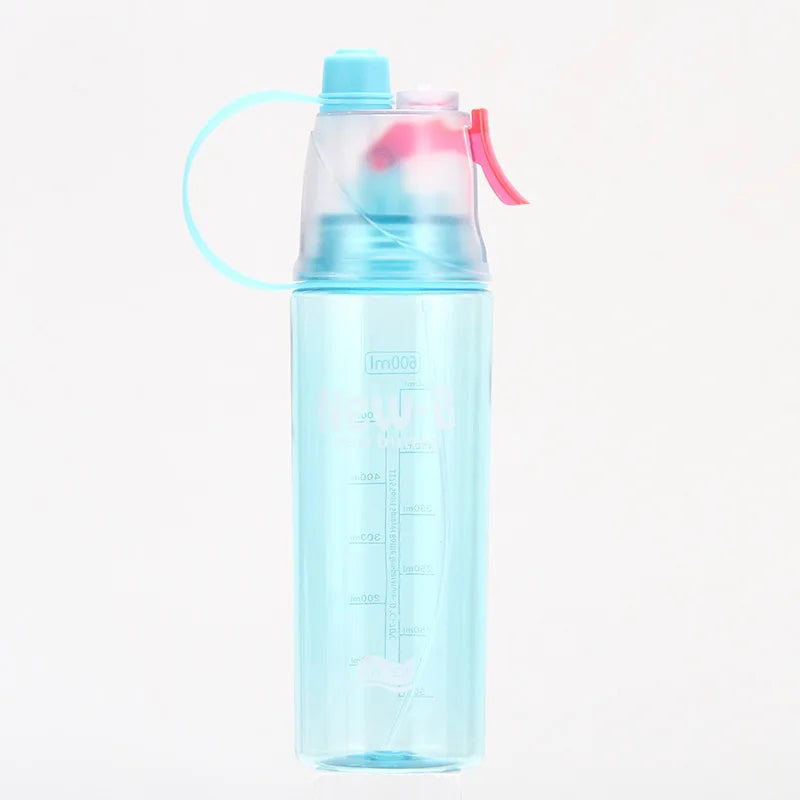 Sports Spray Water Cup Plastic Outdoor Water Bottle Cooling and Replenishing Water Bottle Creative Gift Spray Cup Peaceful Pleasures Health and Wellness Blue