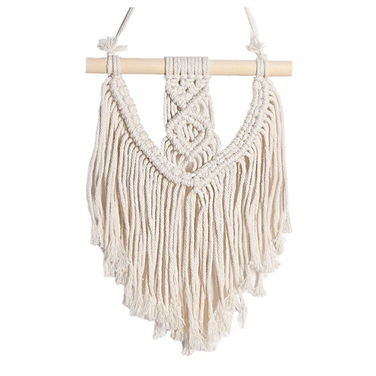 A36T-Vintage Ins Nordic Tapestry Hand Woven Decorations Small Wall Mounted Home Decoration Indoor Decoration Dream Catching Peaceful Pleasures Health and Wellness Milk Tea Color