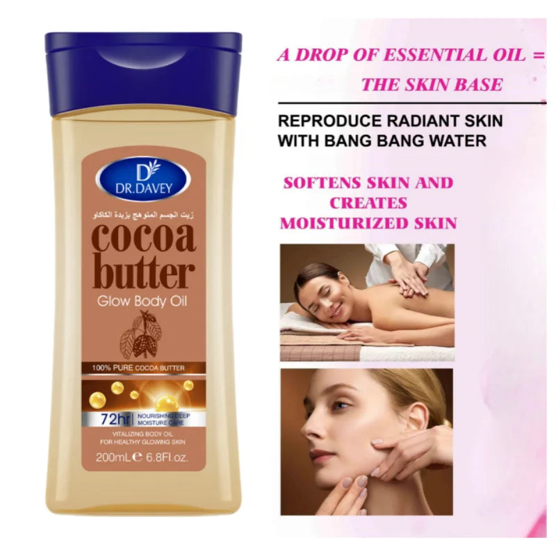 DR.DAVEY Cocoa Butter Glow Body Oil – 200ml, All Skin Types