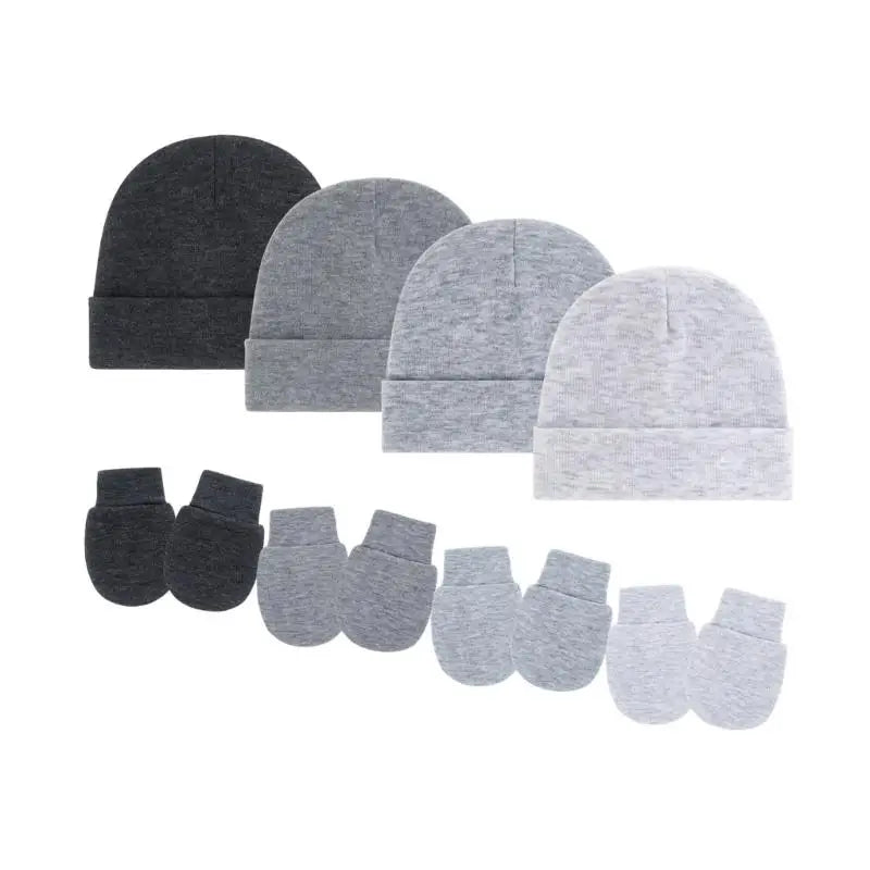 4-Pack Newborn Baby Bonnet Hat & Mittens Set | 0–3 Months Cotton