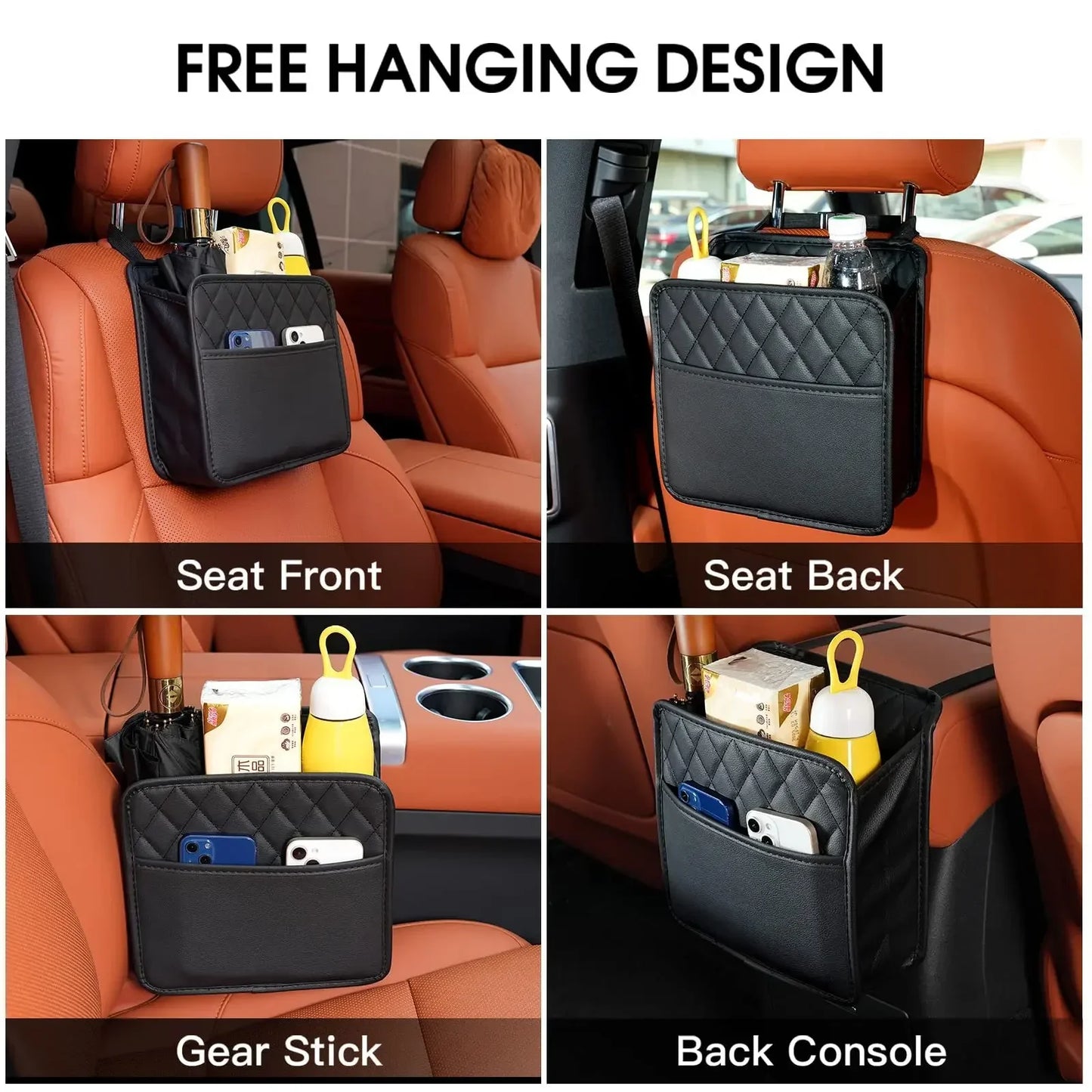 Multi-functional car seat back storage bag Leather storage bag Garbage bag Storage bag Garbage can storage for most models Peaceful Pleasures Health and Wellness