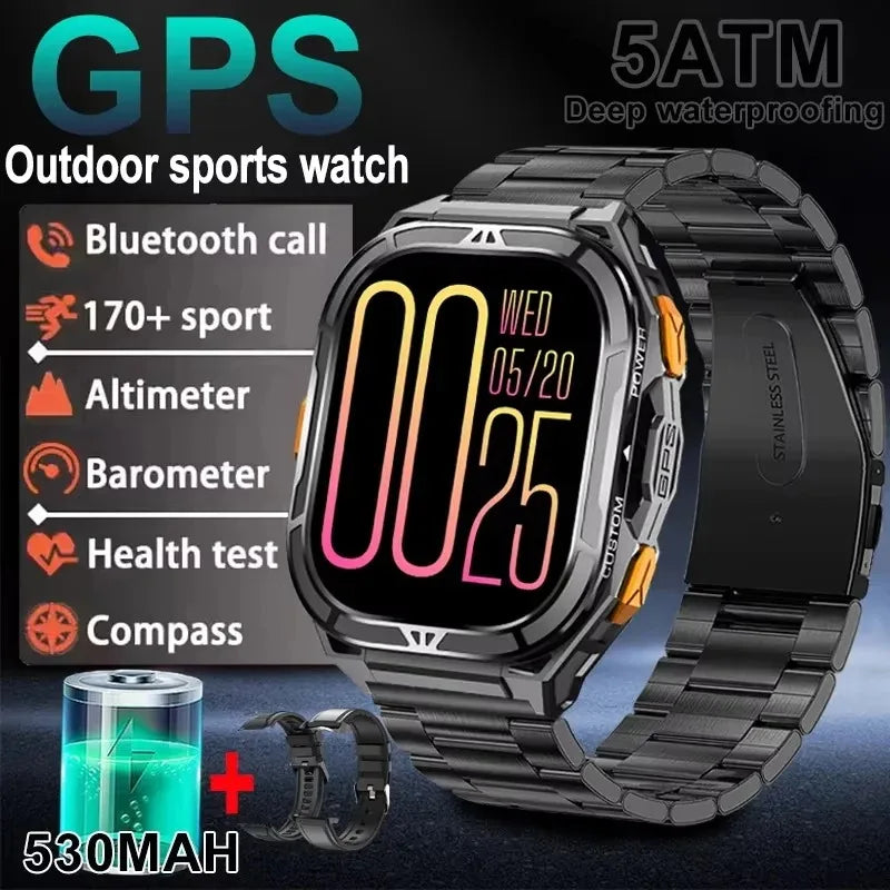 GPS Smart Watch 1.96" AMOLED Bluetooth Call 5ATM Compass