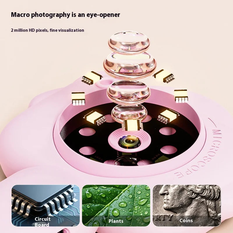 Children's Magnifying Microscope Cartoon Toy Shooting Portable Handheld Microscope Peaceful Pleasures Health and Wellness