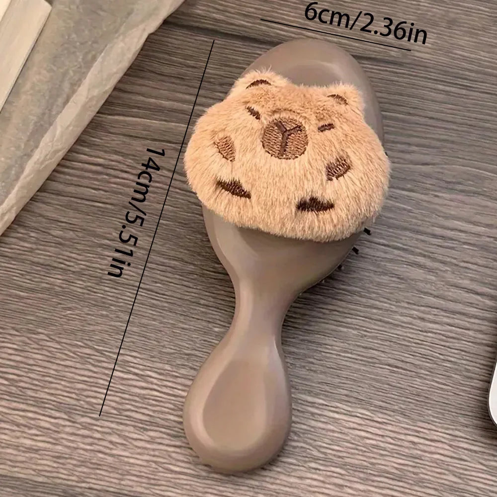 Plush Capybara Mini Paddle Hair Brush – Cute Detangling Tool