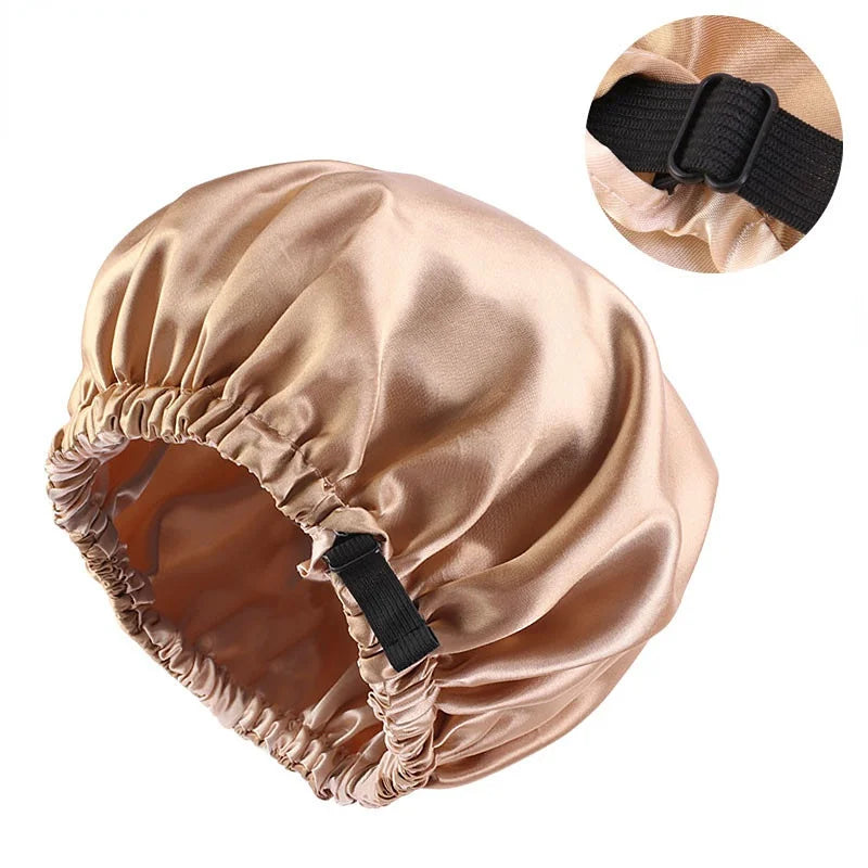 New Satin Hair Cap for Sleeping Invisible Flat Imitation Silk Round Haircare Women Headwear Ceremony Adjusting Button Night Hat Peaceful Pleasures Health and Wellness