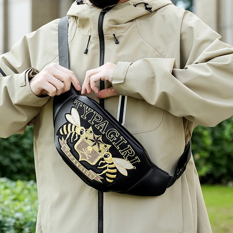 Embroidered Retro Fanny Pack | Korean Crossbody Chest Bag