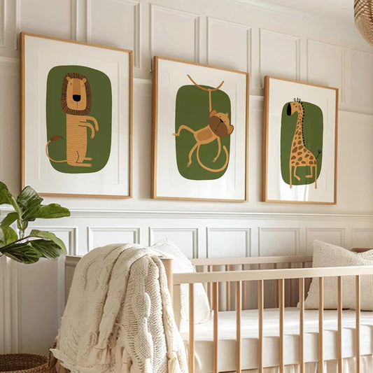 3-Piece Cartoon Animal Canvas Wall Art | Kids Room Decor Canvas Wall Art Set Peaceful Pleasures Health and Wellness G4442-3pcs 21x30cm Metal Framed
