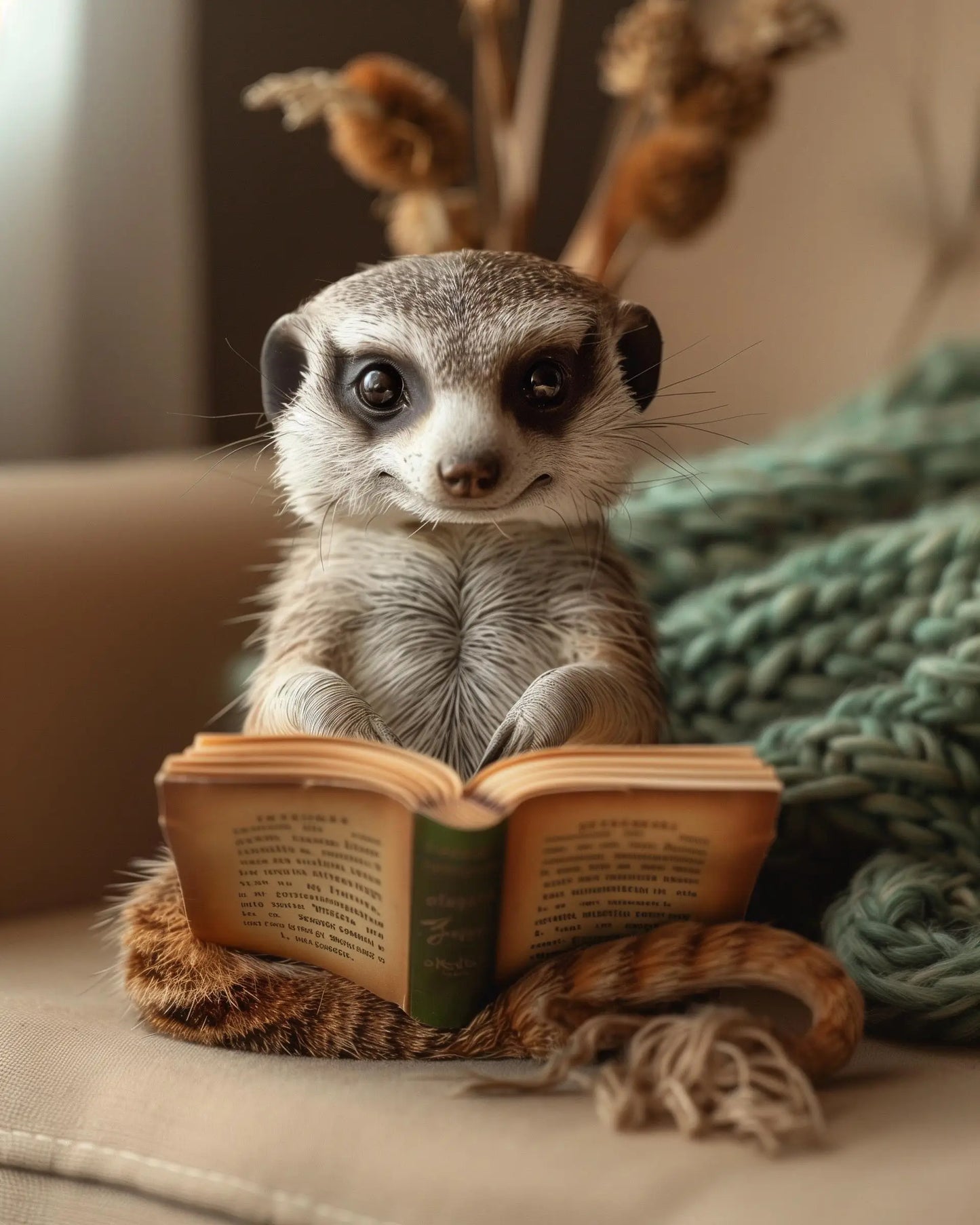Funny Meerkat Canvas Wall Art | Cozy Animal Coffee Lover Print