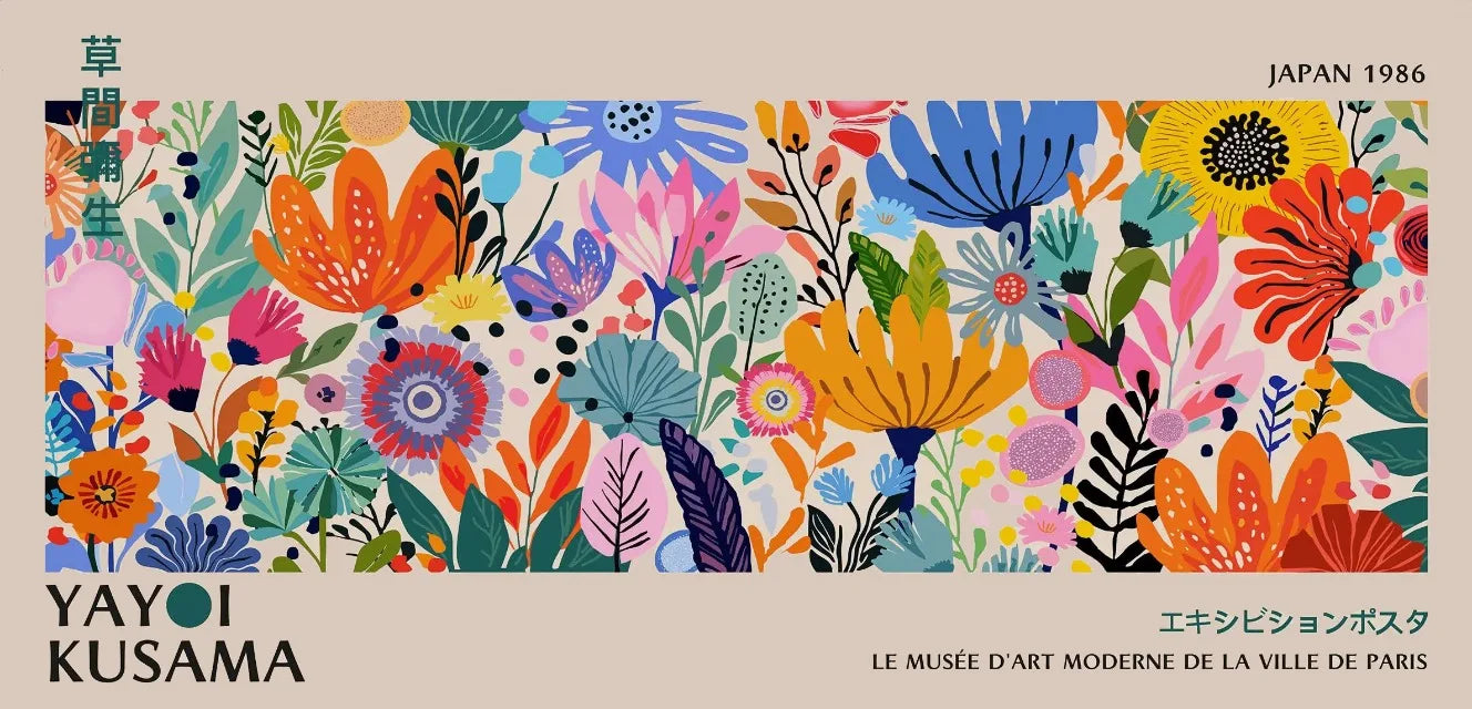 Abstract Yayoi Kusama Flower Japanese Exhibition Art Poster Vintage Print Canvas Painting Modern Room Wall Home Decor cuadros Peaceful Pleasures Health and Wellness 6 50x100cm