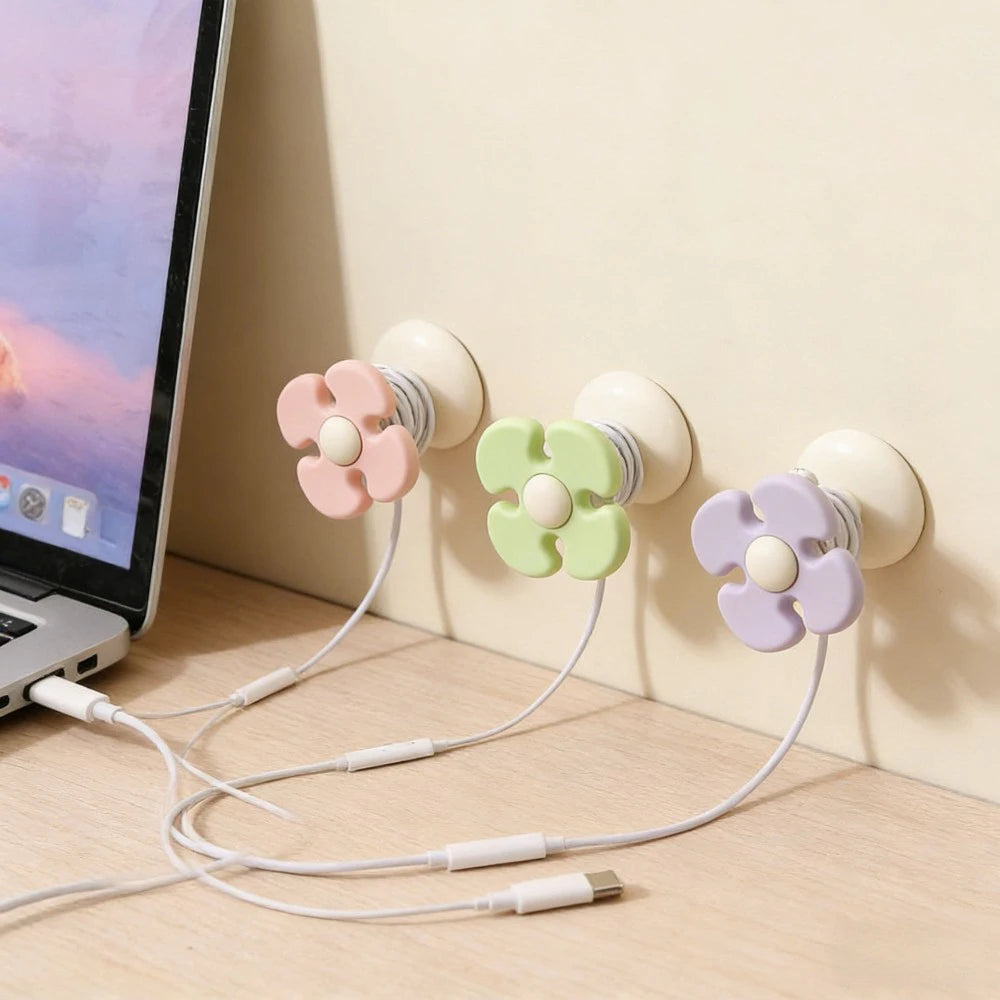 Flower Desktop Fixed Cable Organizer Silicone Wire Sorting Storage